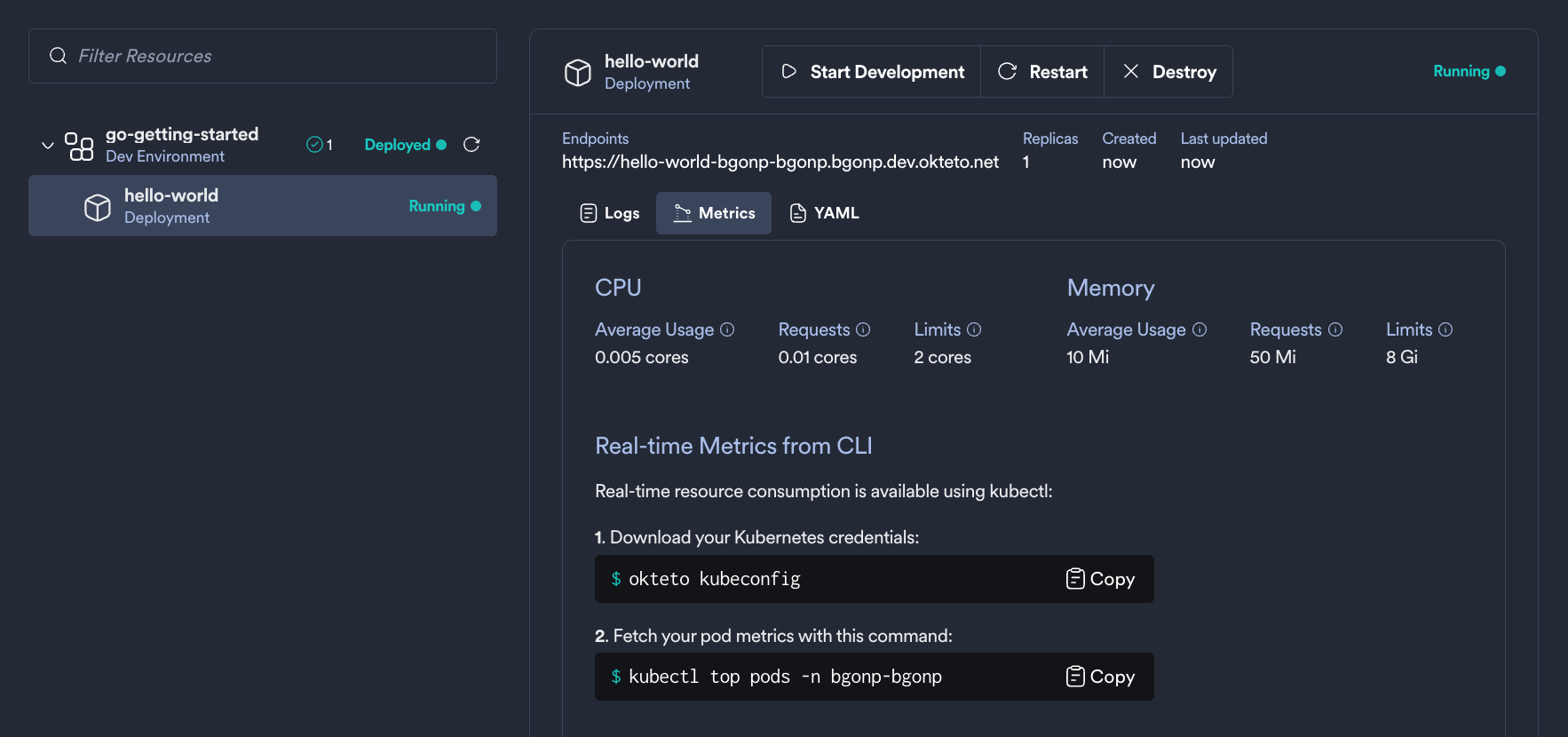 resource manager metrics tab with automatic mode